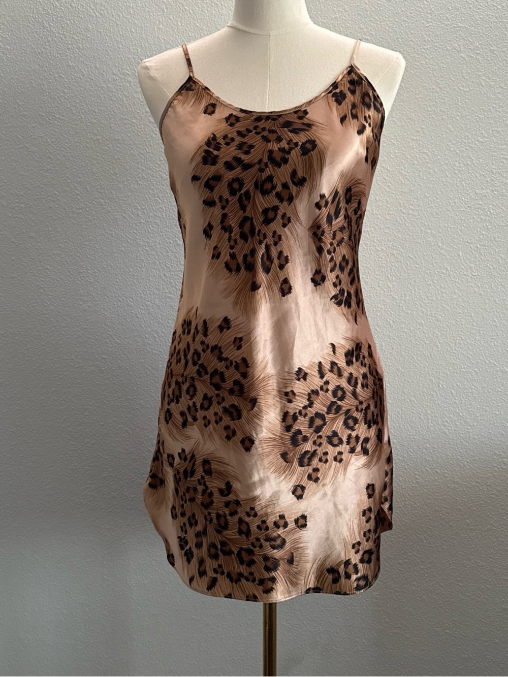 Satin Leopard Print Slip Dress Mini Nightgown Cami Dress